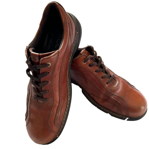 Ecco Brown Casual Leather Oxford Lace Ups Men's Size 43 EU 9.5 US - Picture 1 of 12